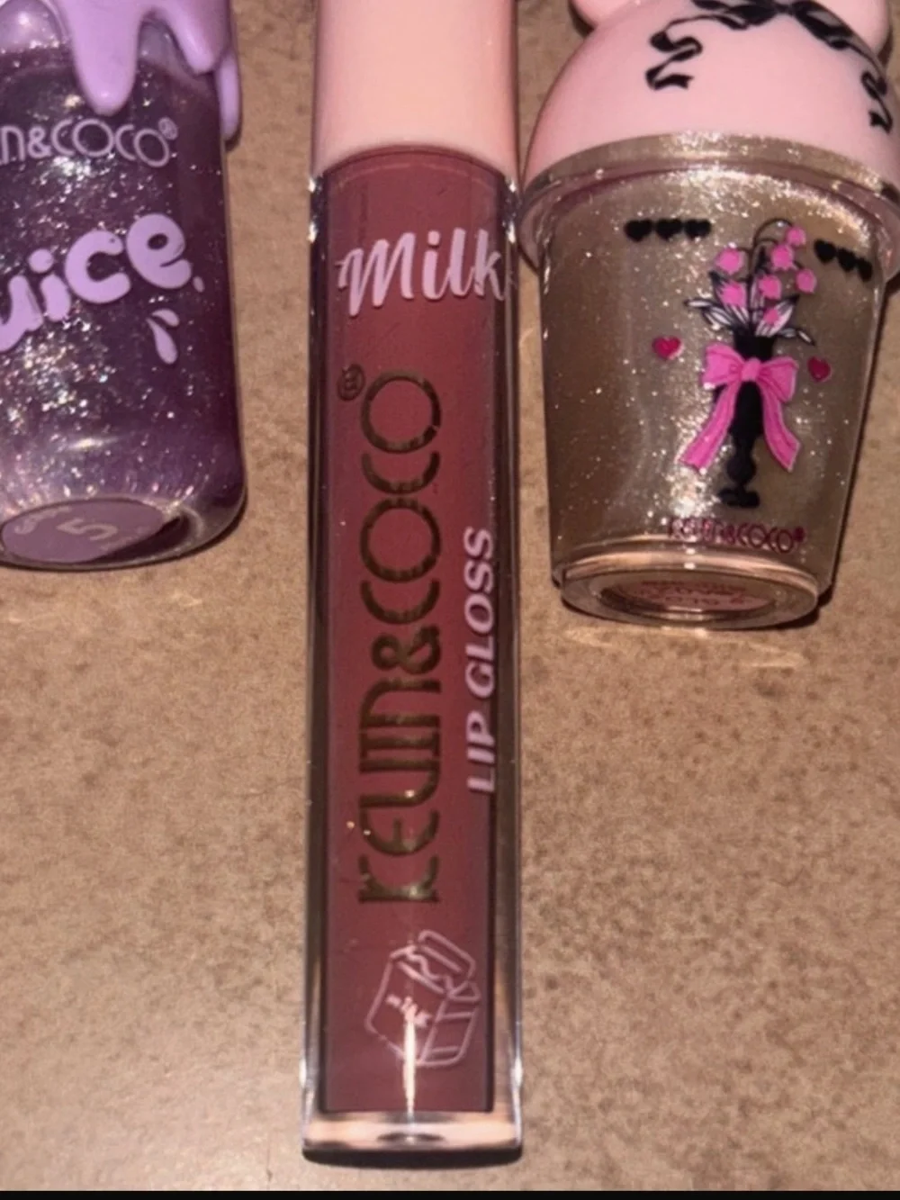 Kawaii Milk Lip Gloss Trio - Pink & Purple Glitter